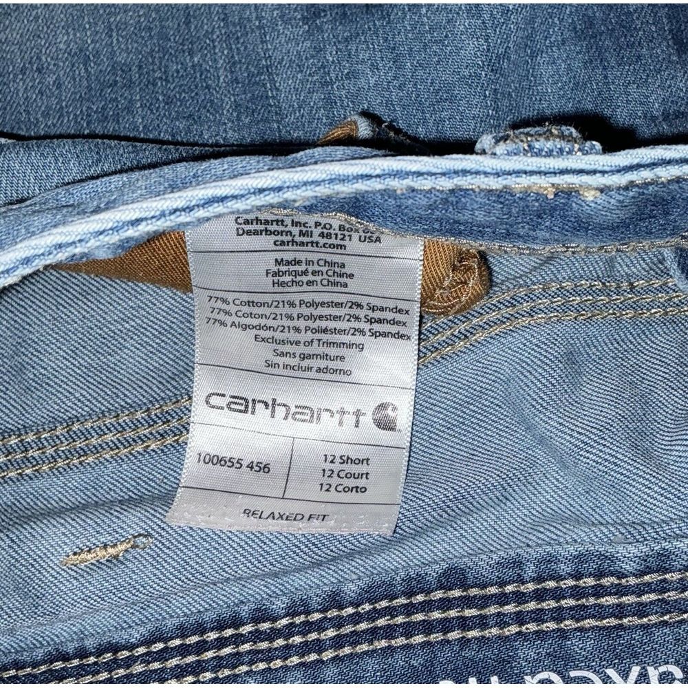 Carhartt Womens 12 Short Relaxed Fit Straight Leg Denim Blue Jeans - Picture 2 of 6